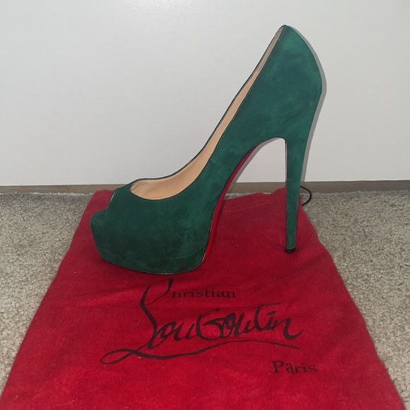 Christian Louboutin Green Lady Peep Toe Suede - Picture 2 of 5